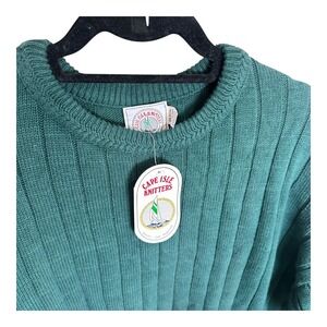 Cape Isle Knitters Mens Green Ribbed Crewneck Sweater 100%‎ Cotton Made USA NWT